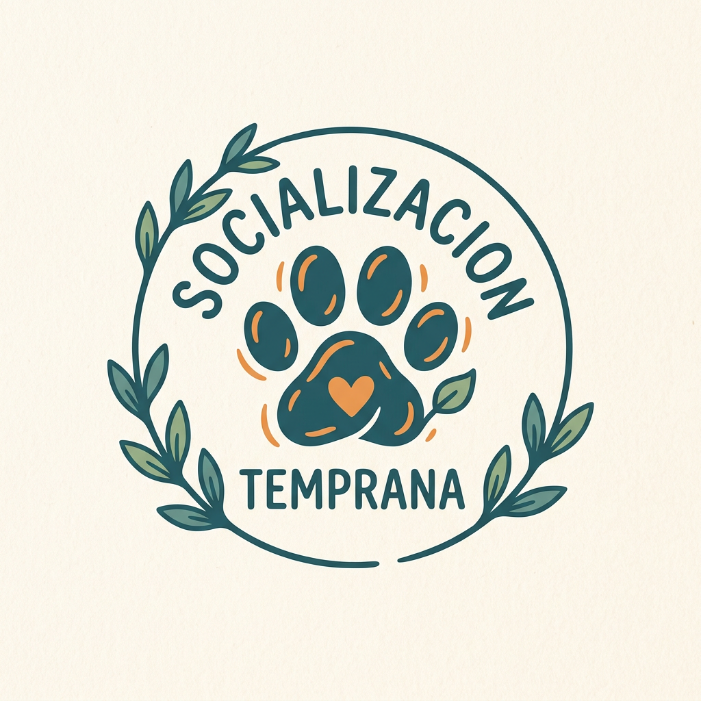 Dog paw logo with text socializacion temprana